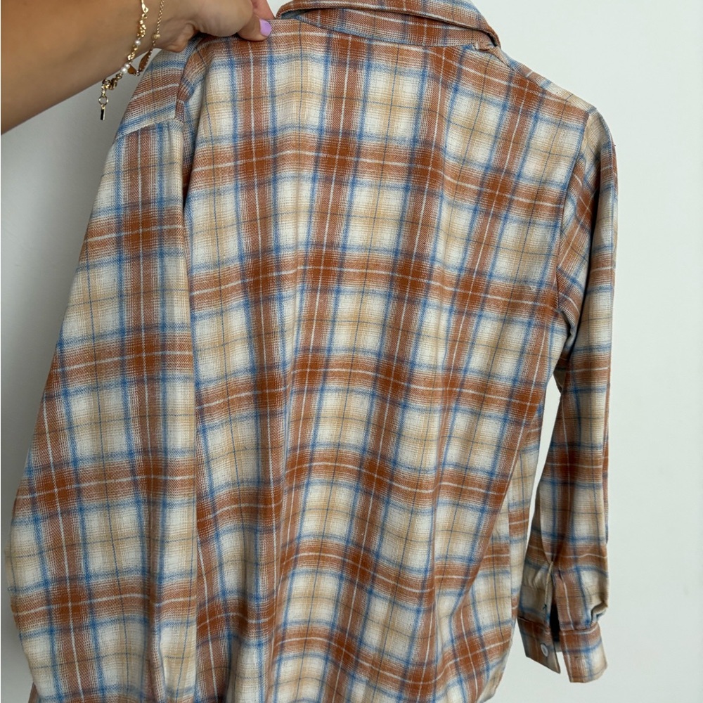 Princess Polly Plaid Shirt in Tan and Blue